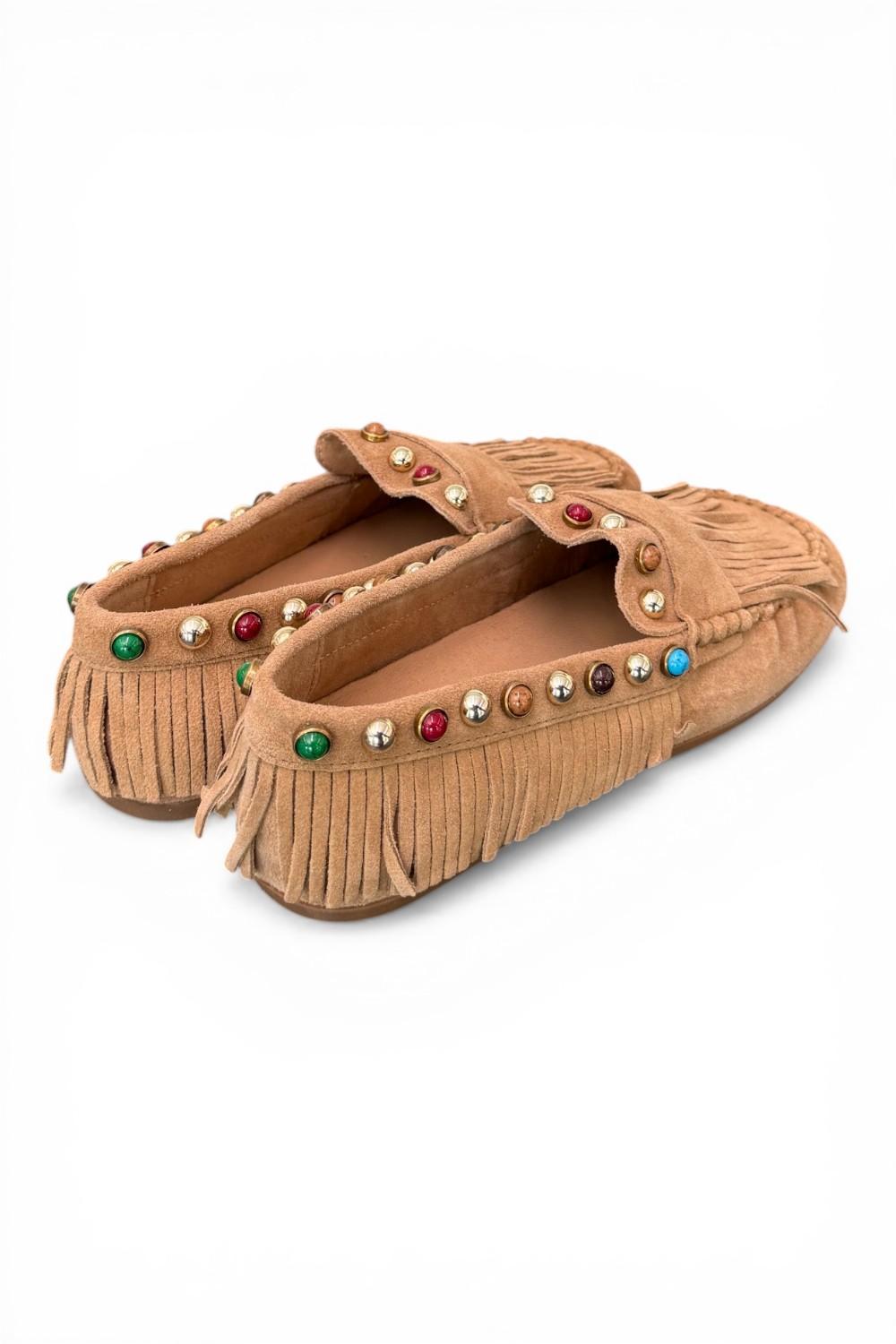 Mocassino frange suede nocciola Inuovo<BR/> 