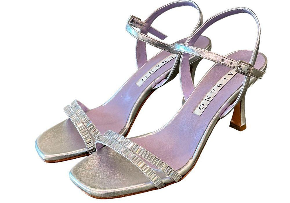 Sandalo cerimonia fasce strass argento Albano 