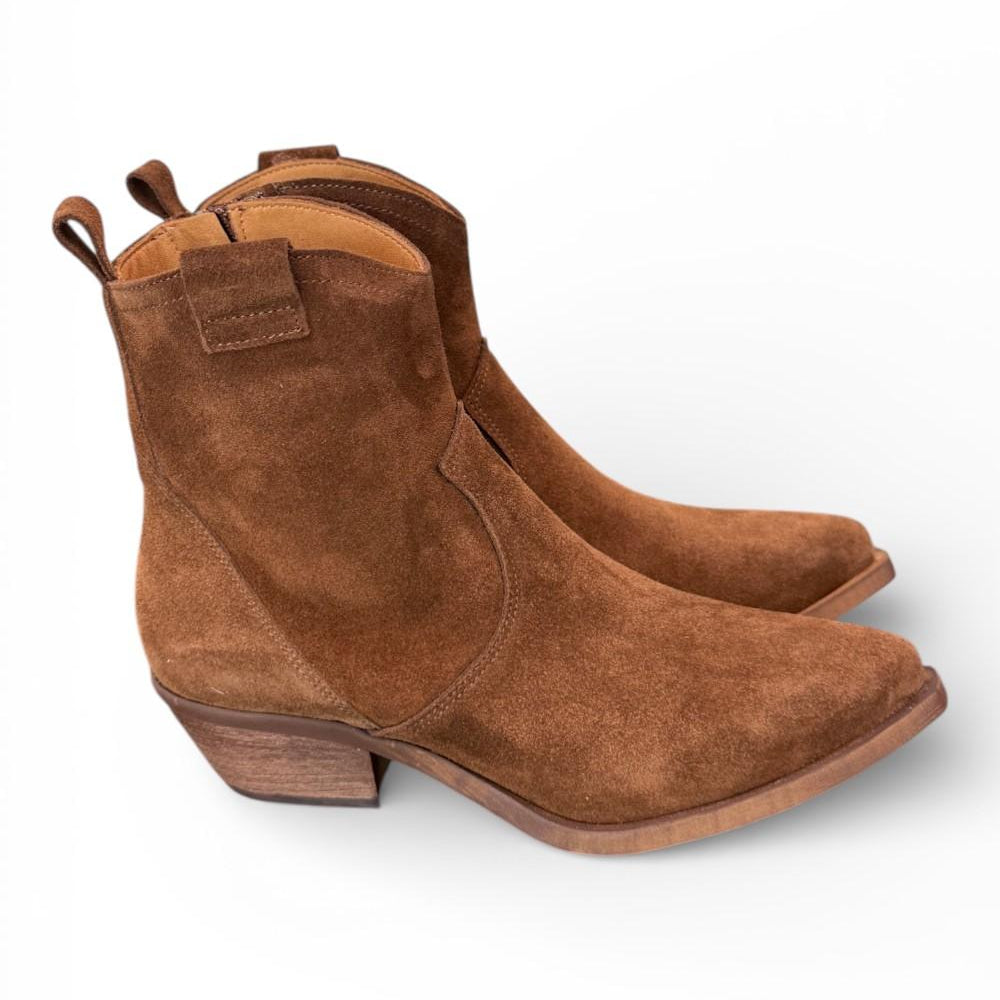 Stivaletto texano corto suede marrone Ranye<BR/> 