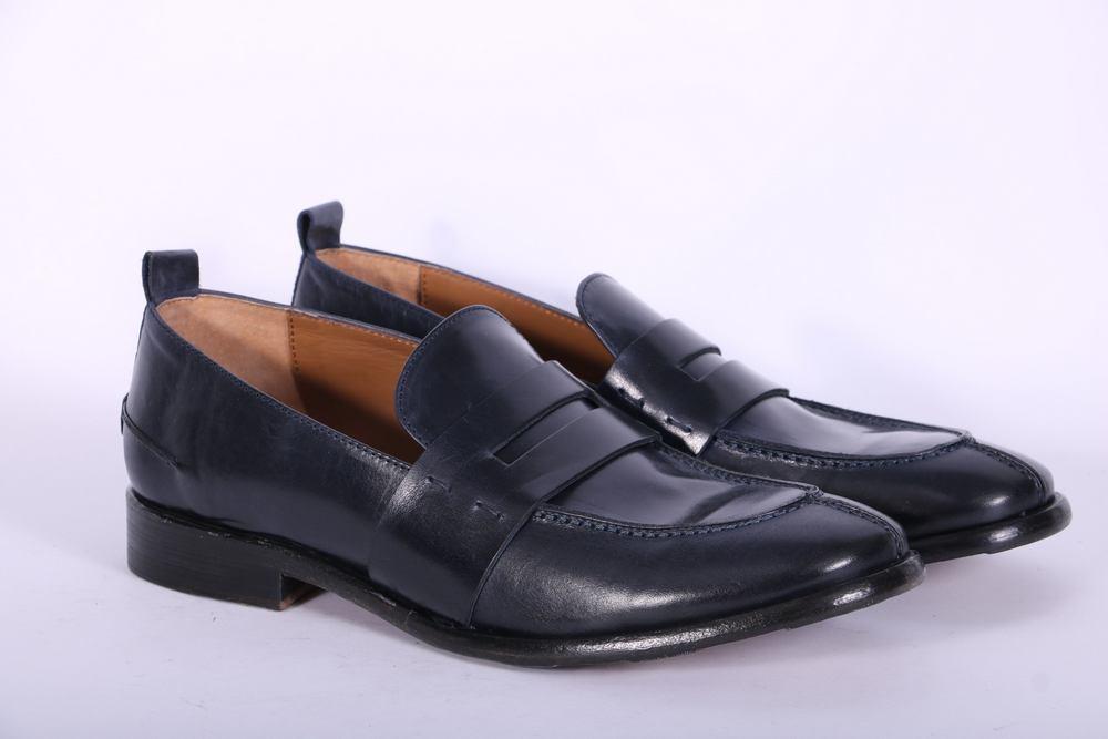 Mocassino cucitura pelle blu MRT<BR/> 