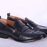 Mocassino cucitura pelle blu MRT<BR/> 