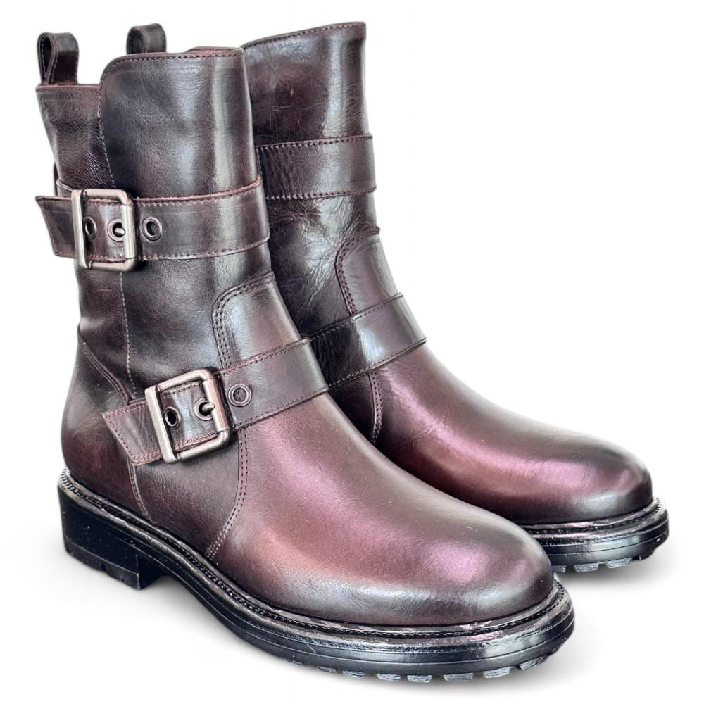 Stivaletto biker fibbie pelle testa di moro  Dei Colli<BR/> 
