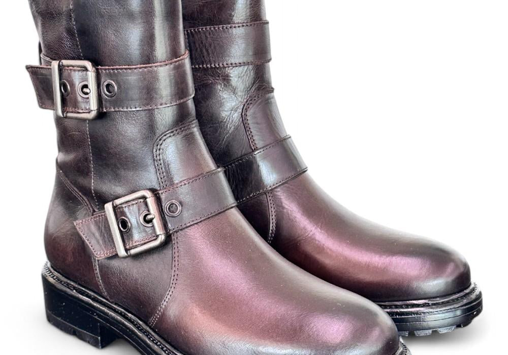 Stivaletto biker fibbie pelle testa di moro  Dei Colli<BR/> 