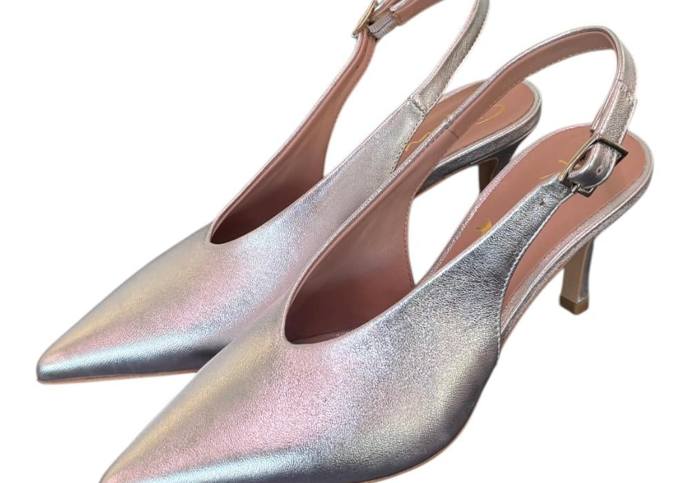 Slingback pelle argento Ranye T70<BR/> 