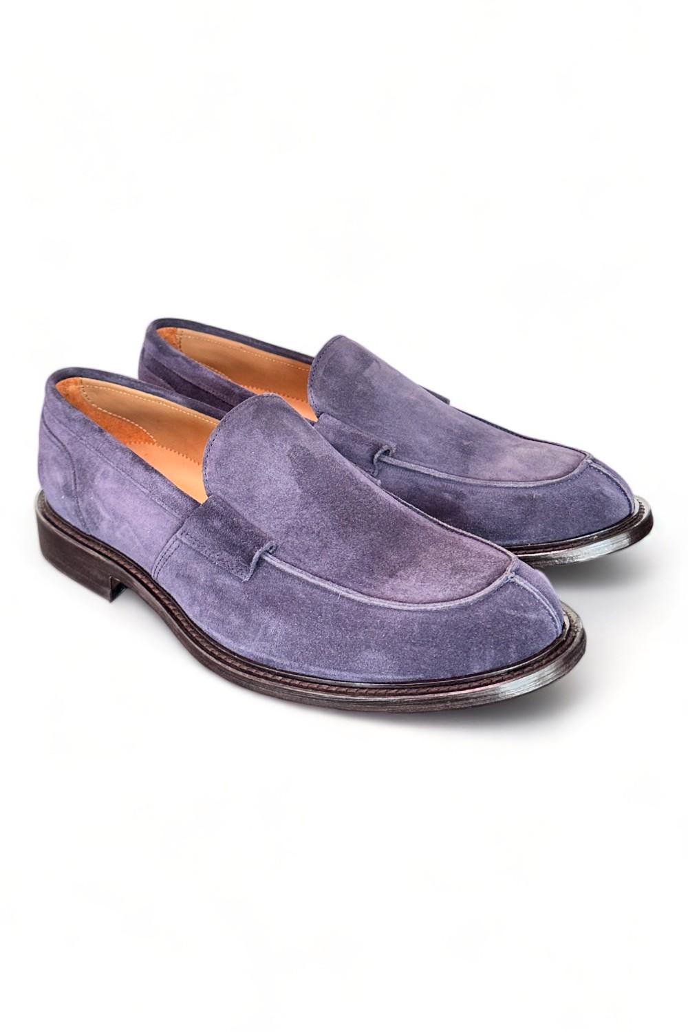 Mocassino liscio suede blu Franco Fedele 