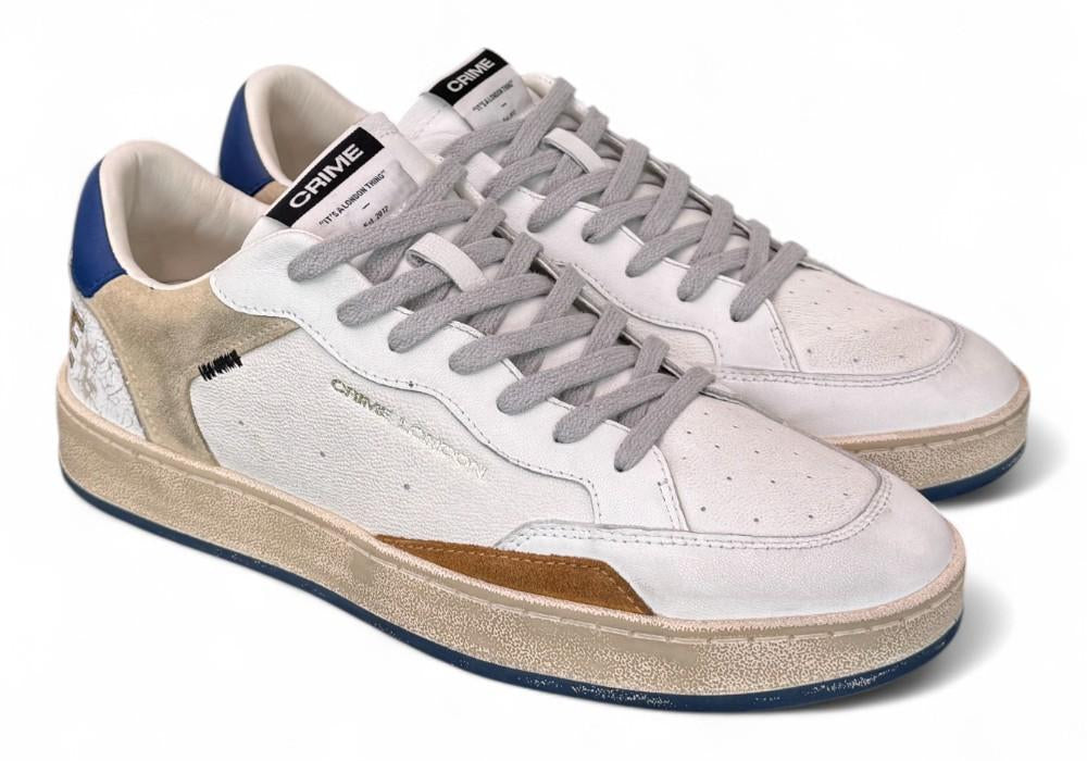Sneaker uomo basket bianca Crime London Chelsea Oxford Blu 