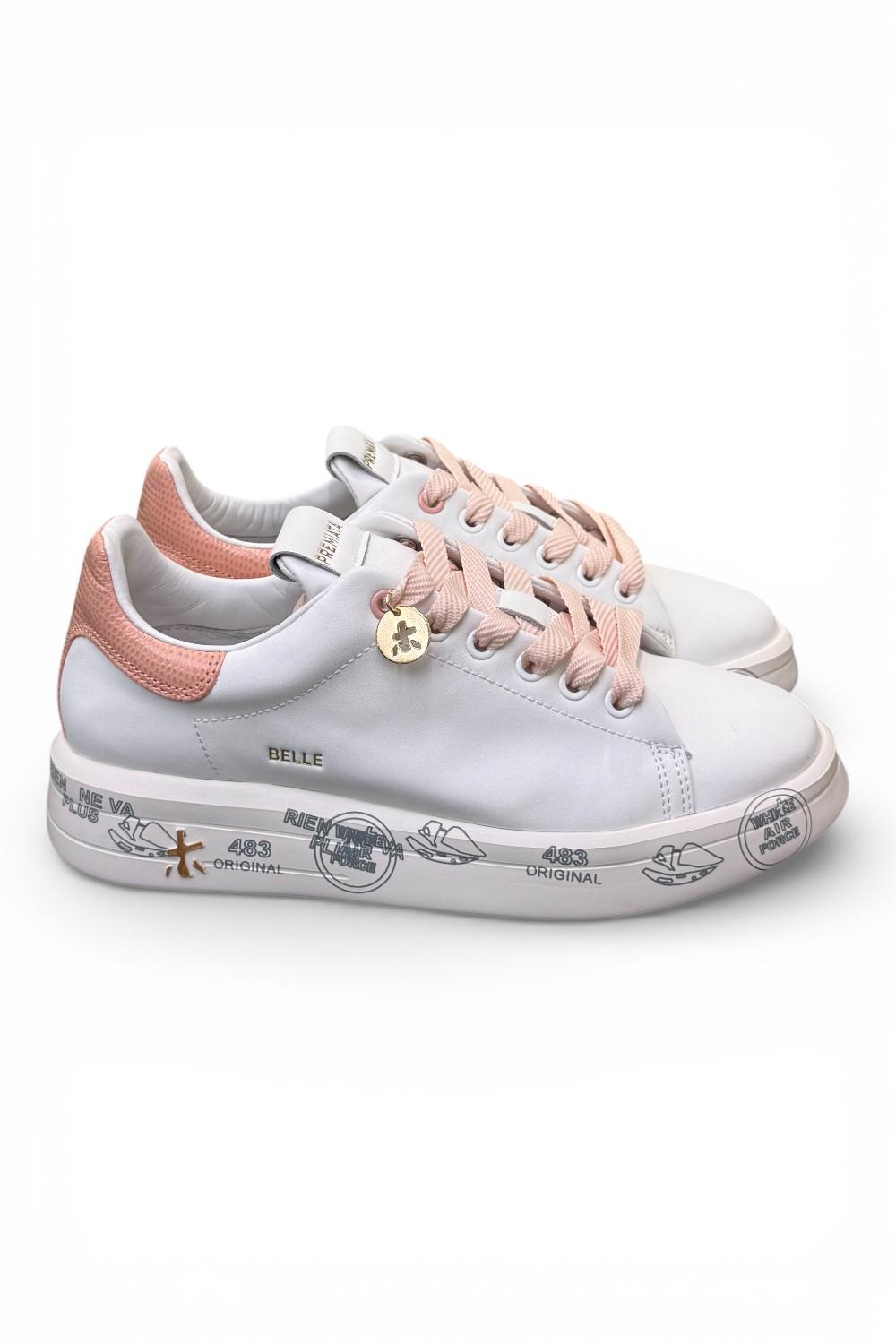 Sneaker donna Belle 8159 Premiata bianca rosa 
