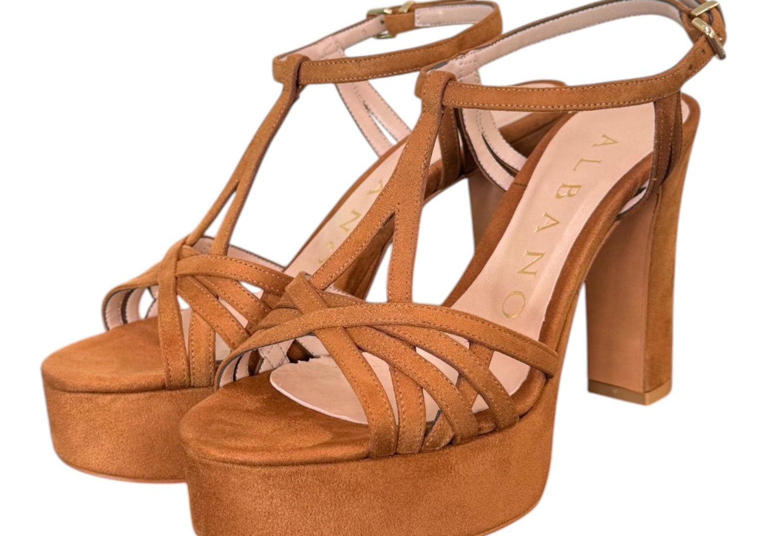 Sandalo velour cuoio plateau Albano<BR/> 