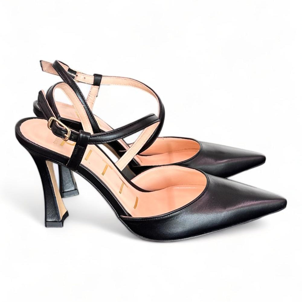 Slingback pelle nera tacco 90 Matteo Pitti<BR/> 