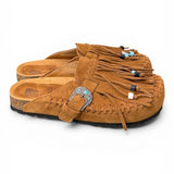 Sabot con frangia e perline Taji by Lagoa suede cuoio 