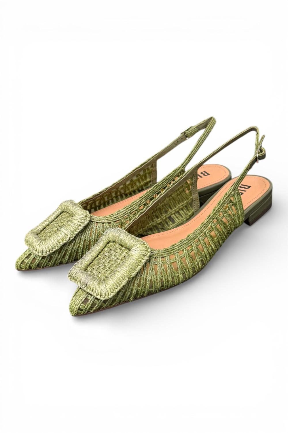 Slingback rafia intrecciata verde Bibi Lou 