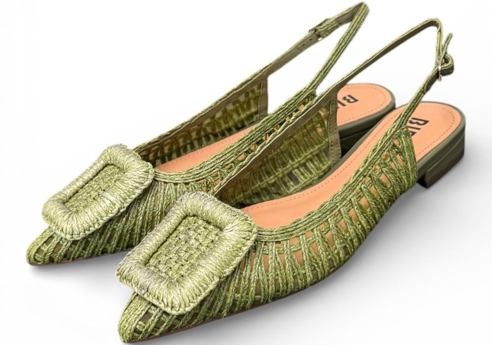 Slingback rafia intrecciata verde Bibi Lou 
