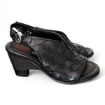 Sandalo pelle intrecciata tacco zeppa nero AS98<BR/> 