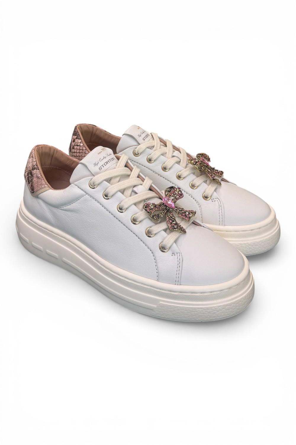 Sneaker donna pelle gesso gioiello fiocco Stokton<BR/> 