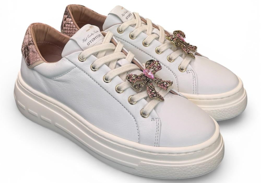 Sneaker donna pelle gesso gioiello fiocco Stokton<BR/> 