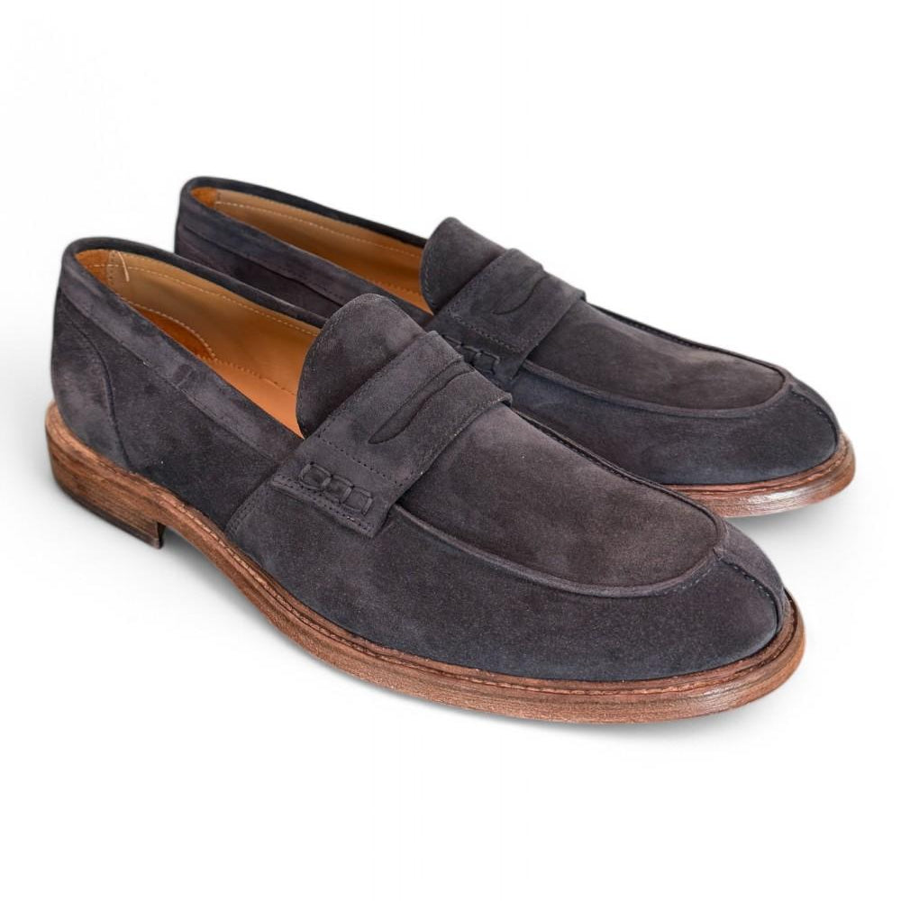 Mocassino suede blu Franco Fedele<BR/> 