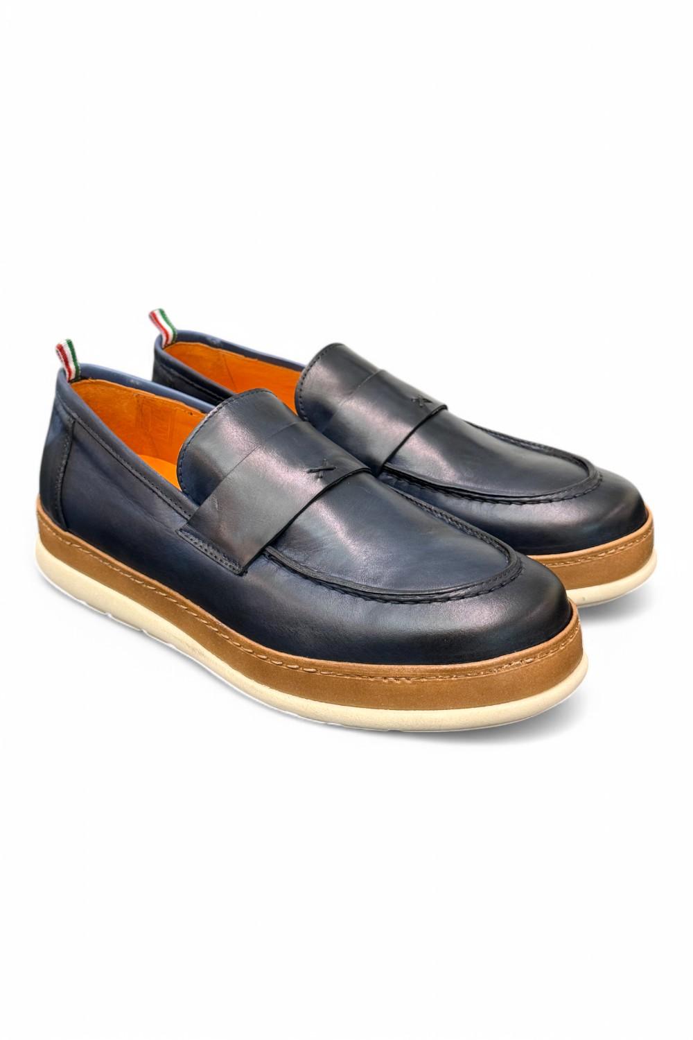 Mocassino uomo blu F.lli Rennella suola gomma 