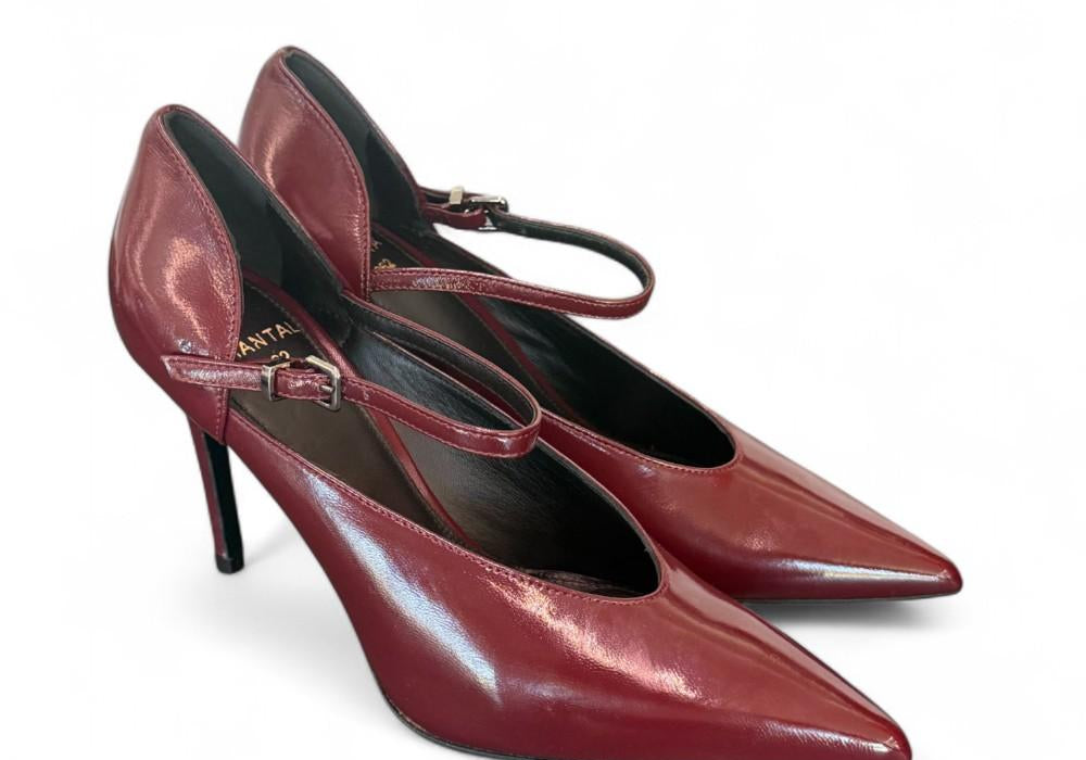 Decolté cinturino in pelle lucida bordeaux Chantal 