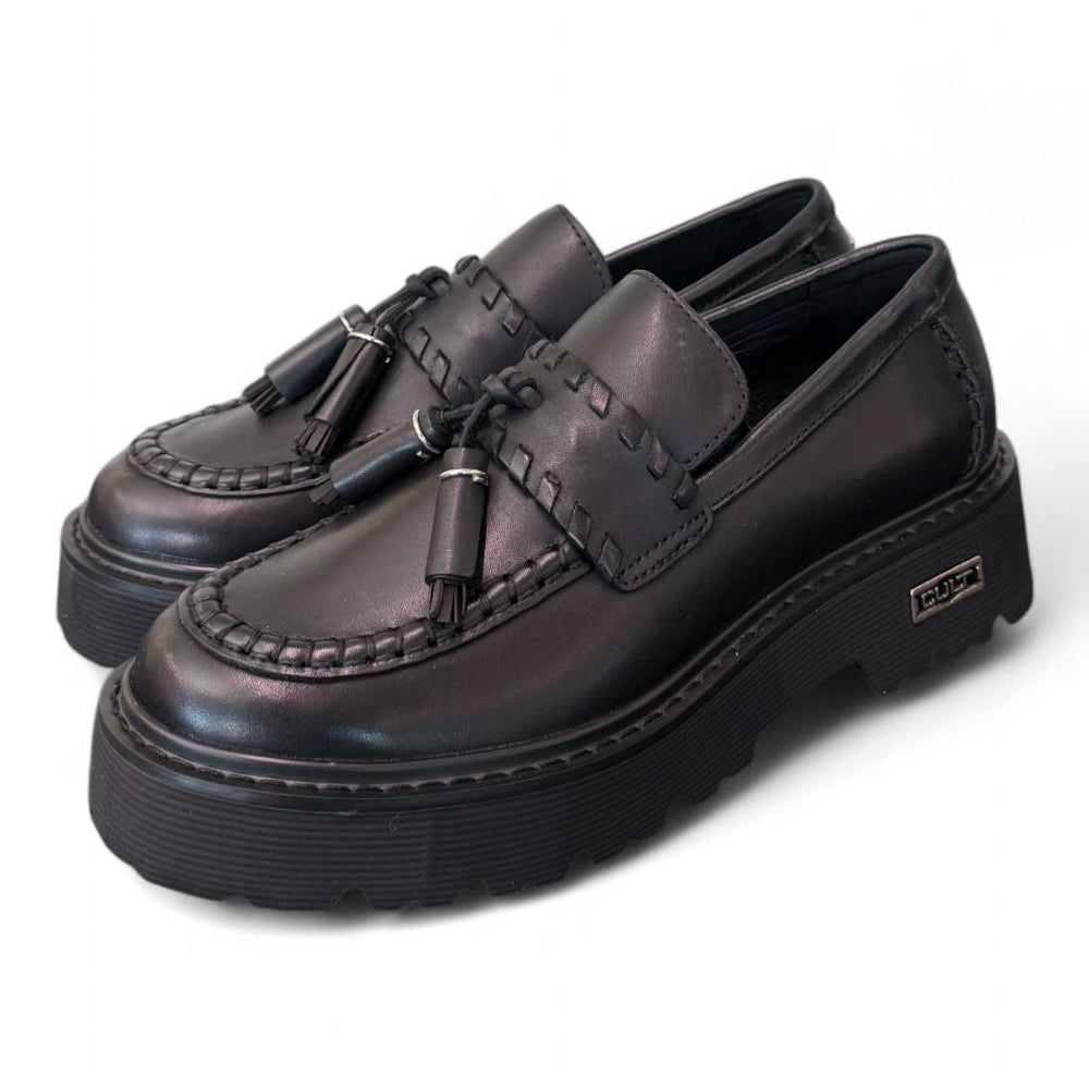 Mocassino donna pelle nera mappi Slash Cult 