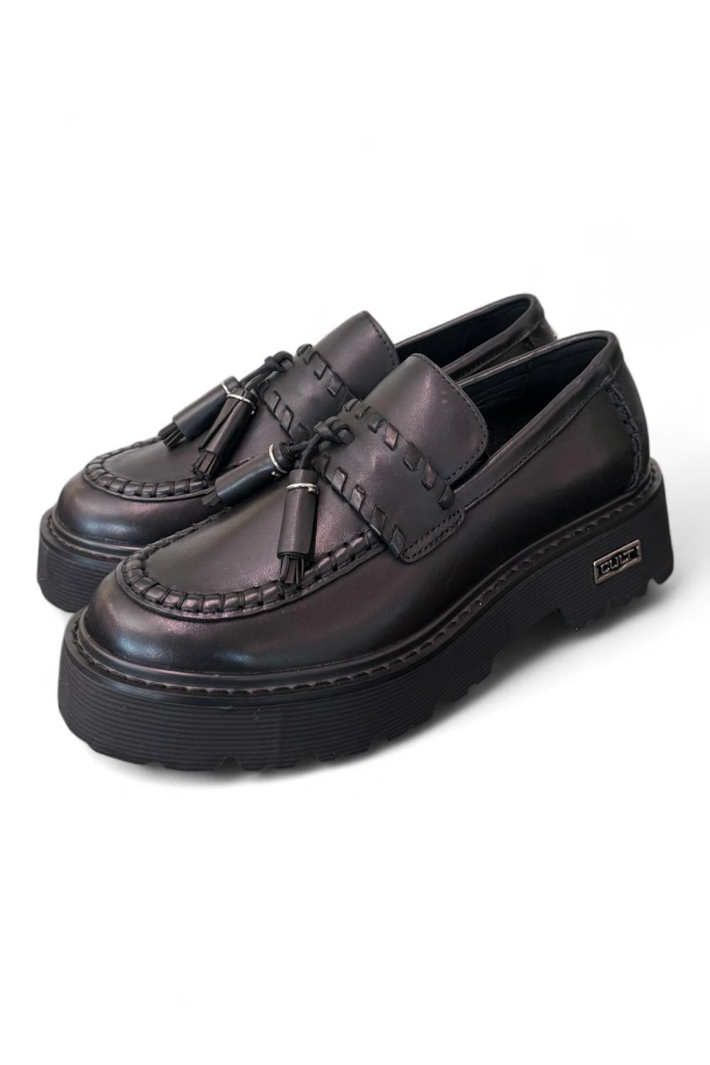 Mocassino donna pelle nera mappi Slash Cult 