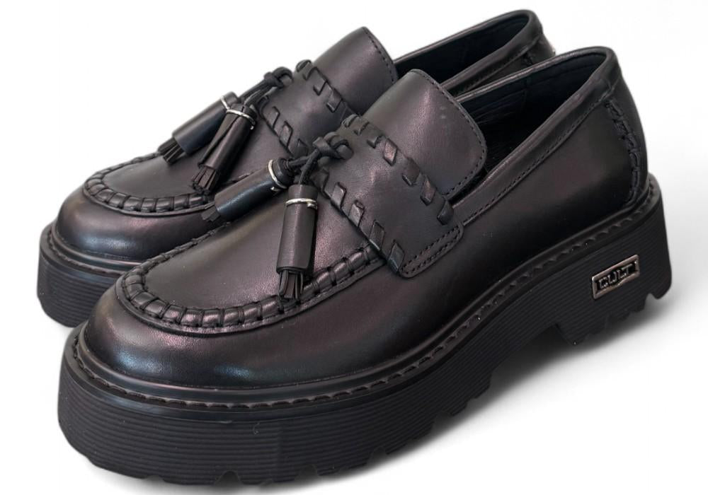 Mocassino donna pelle nera mappi Slash Cult 