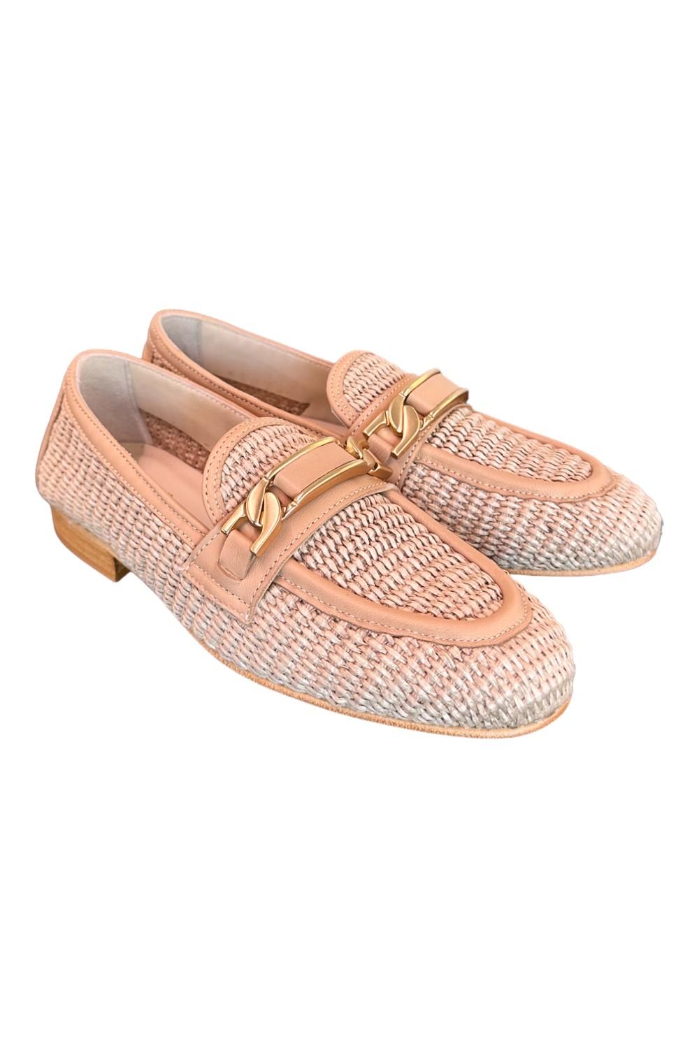 Mocassino pelle e rafia nude Les Tulipes 