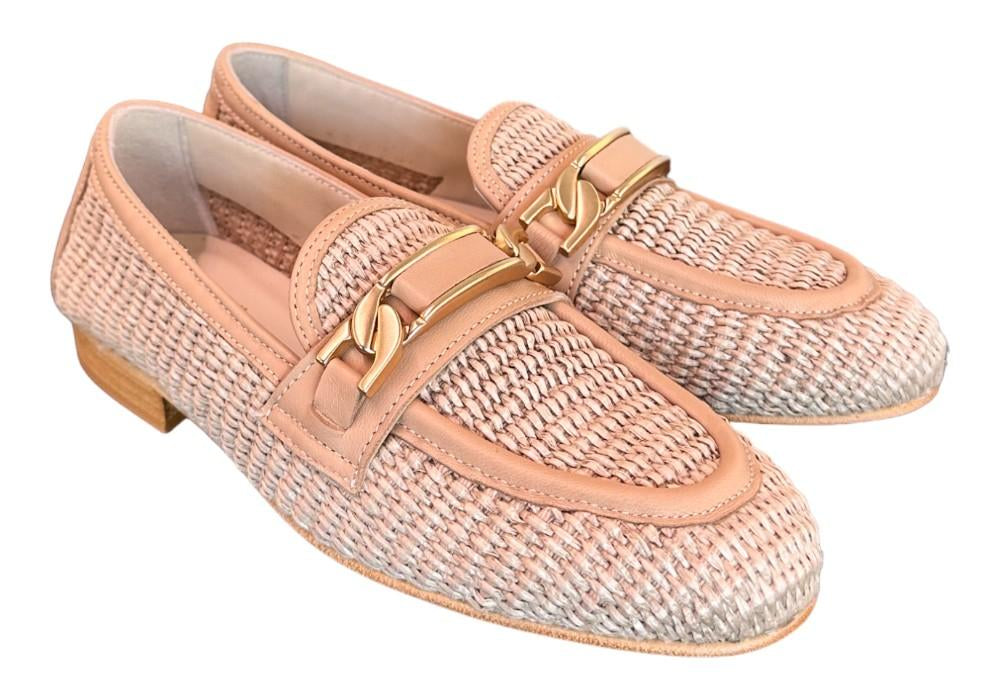 Mocassino pelle e rafia nude Les Tulipes 