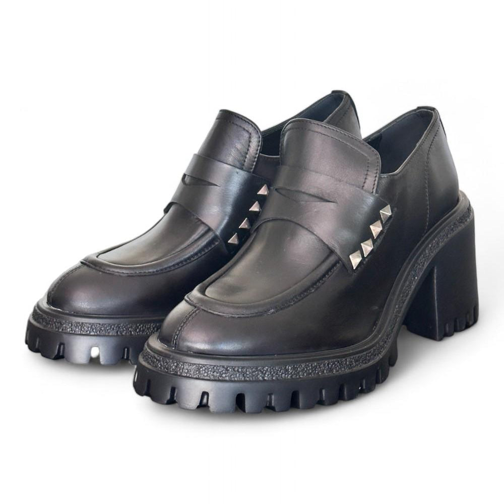 Mocassino donna nero borchie tacco 60 Target<BR/> 