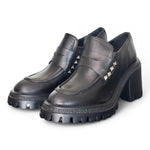 Mocassino donna nero borchie tacco 60 Target<BR/> 
