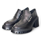 Mocassino donna nero borchie tacco 60 Target<BR/> 
