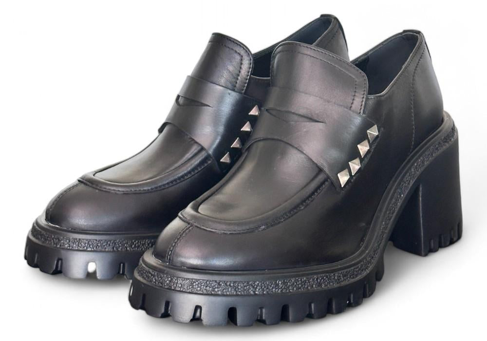 Mocassino donna nero borchie tacco 60 Target<BR/> 