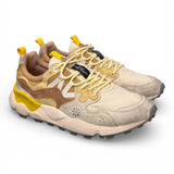 Sneaker uomo Yamano 3 1E44 beige white brown canvas Flower Mountain 