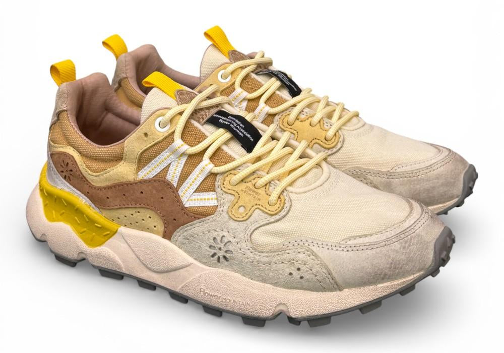 Sneaker uomo Yamano 3 1E44 beige white brown canvas Flower Mountain 
