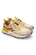 Sneaker uomo Yamano 3 1E44 beige white brown canvas Flower Mountain