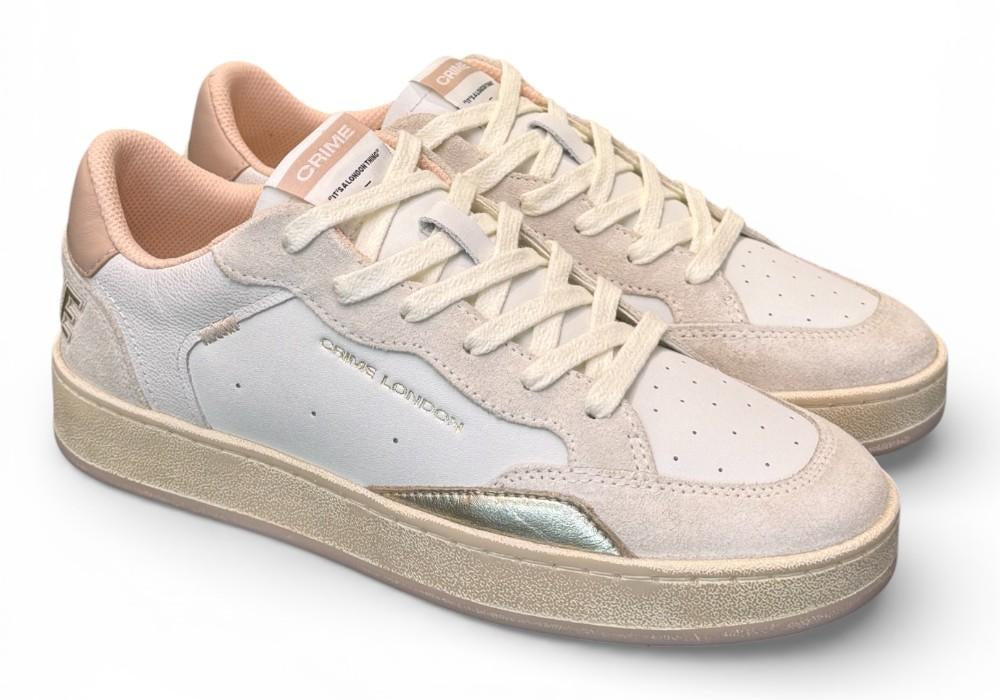 Sneaker bianca beige rosa basket Crime London 