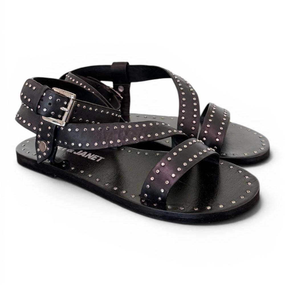 Sandalo microborchie pelle nera Janet<BR/> <BR/> 