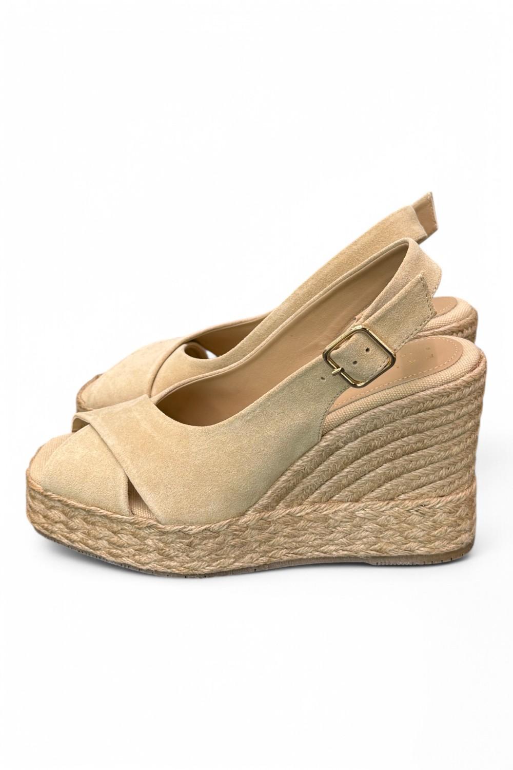 Sandalo zeppa fascia incrociata suede sabbia Palomitas<BR/> 
