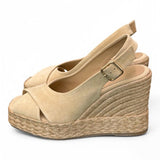 Sandalo zeppa fascia incrociata suede sabbia Palomitas<BR/> 