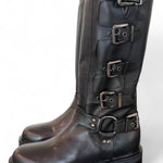 Stivale biker 3/4 fibbie pelle nera Angelica 