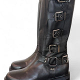 Stivale biker 3/4 fibbie pelle nera Angelica 