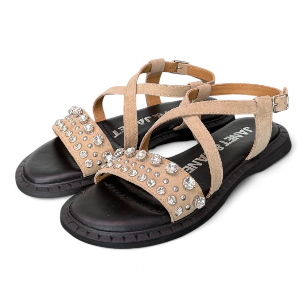 Sandalo suede beige strass Janet & Janet 