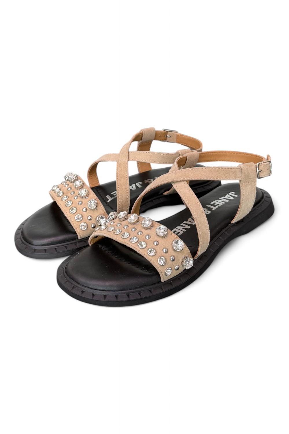 Sandalo suede beige strass Janet & Janet 