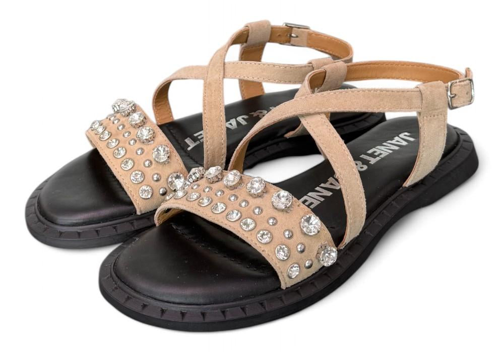 Sandalo suede beige strass Janet & Janet 