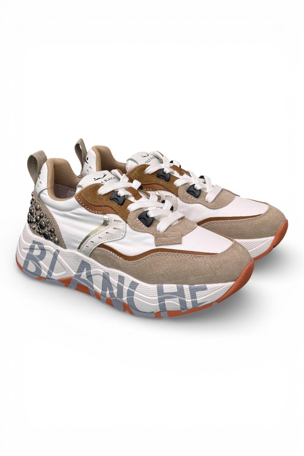 Sneaker donna Voile Blanche Club 105 bianco cuoio borchie 2E42 