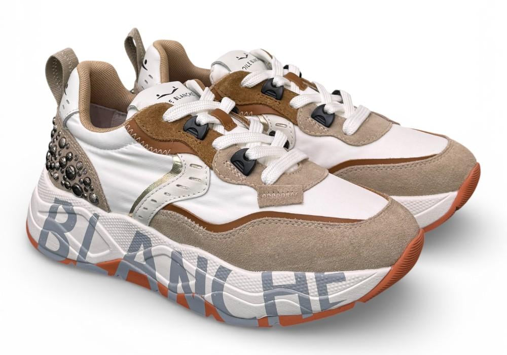 Sneaker donna Voile Blanche Club 105 bianco cuoio borchie 2E42 