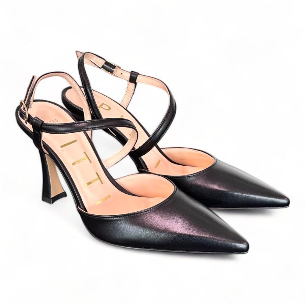 Slingback pelle nera tacco 90 Matteo Pitti<BR/> 