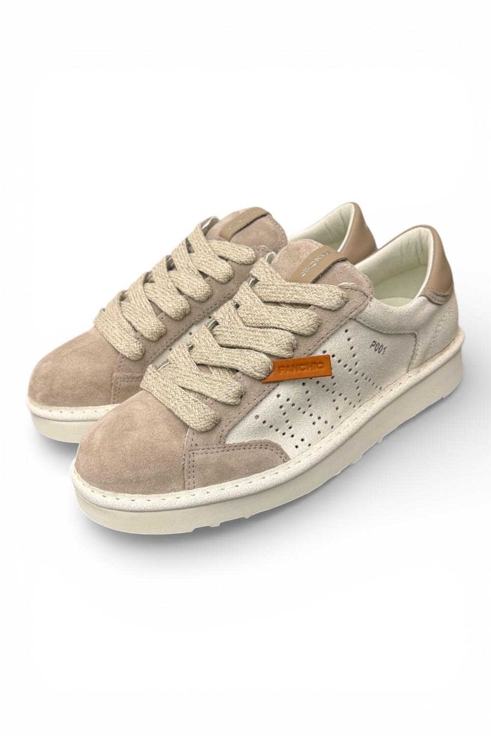 Allacciato uomo Panchic P01 pelle e camoscio bianco beige 