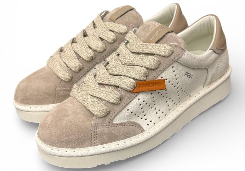 Allacciato uomo Panchic P01 pelle e camoscio bianco beige 