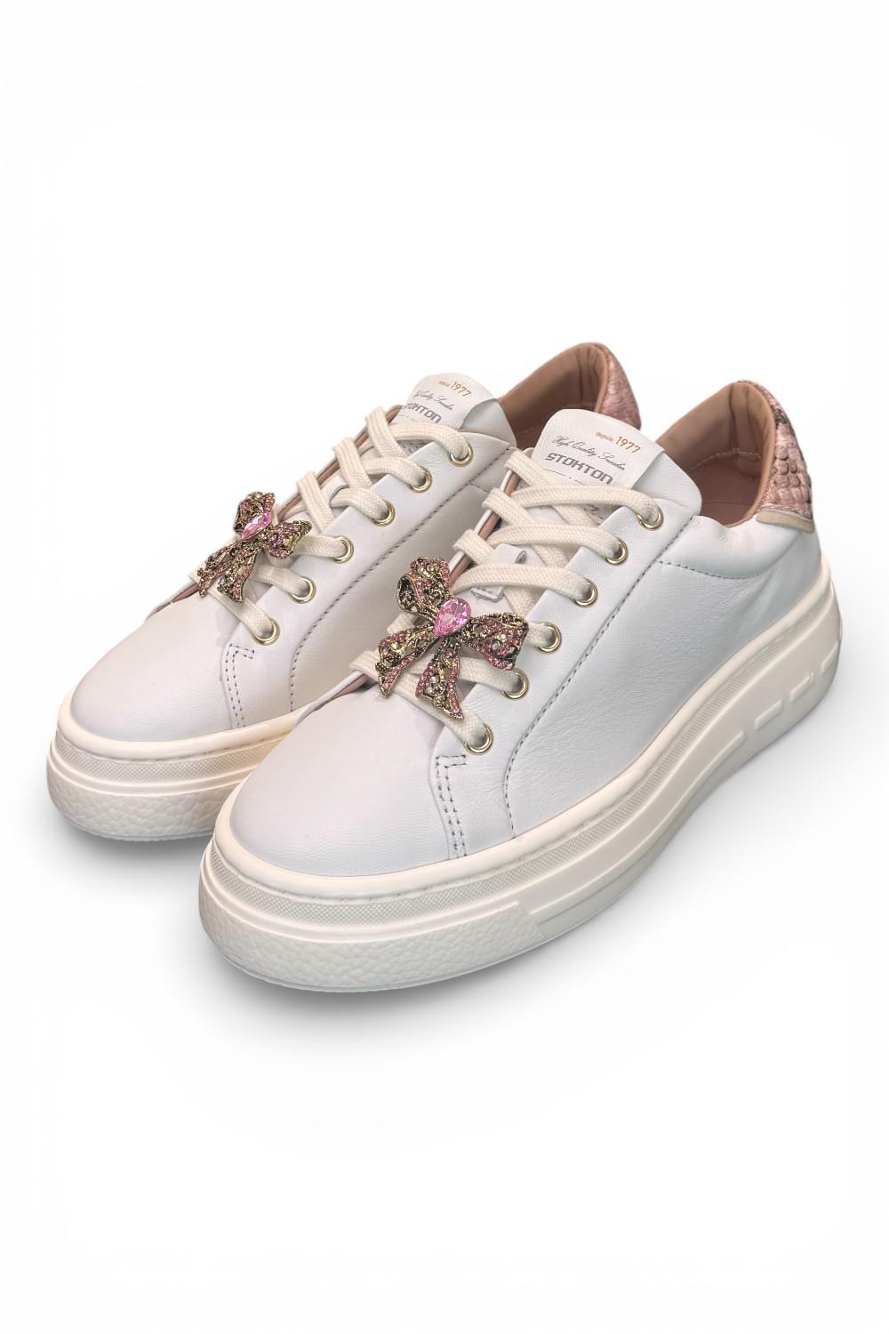 Sneaker donna pelle gesso gioiello fiocco Stokton<BR/> 