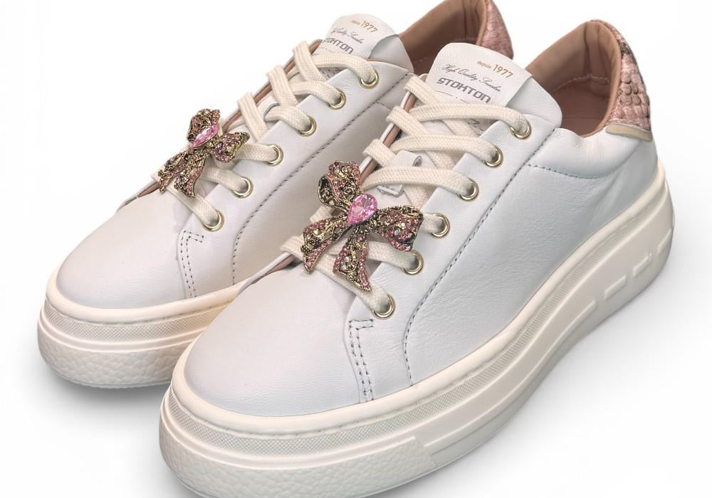 Sneaker donna pelle gesso gioiello fiocco Stokton<BR/> 